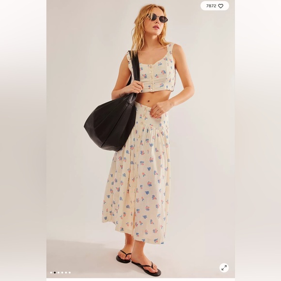 Free People Iris Corset Printed Gauzy Romantic Crop Top & Skirt Set L